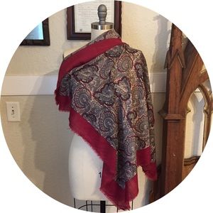 Large 38x38” Maroon Paisley Woolen Scarf